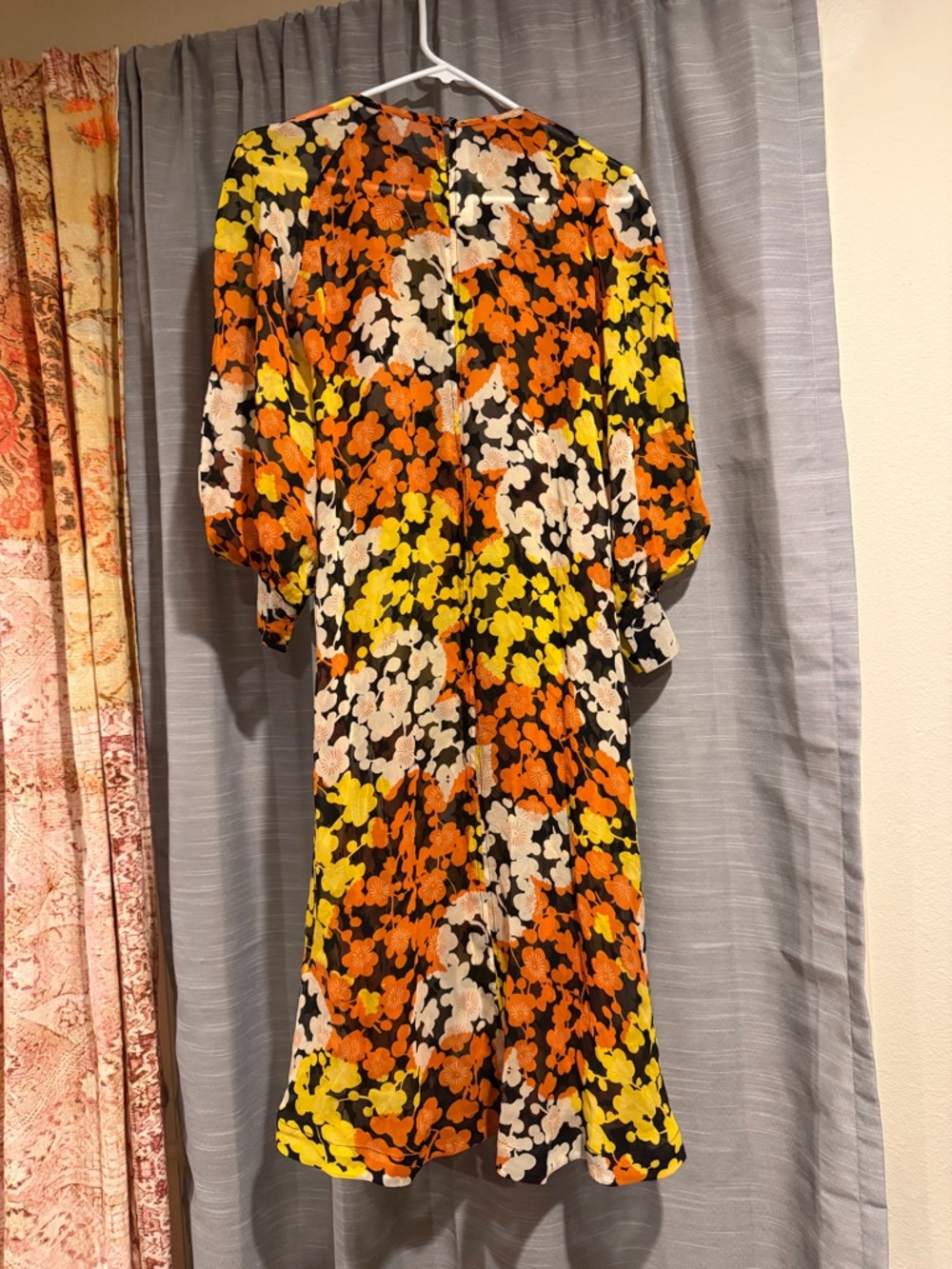 Alexander McQueen Floral Midi Dress in Yellow, Orange & Black - Picture 2 of 9